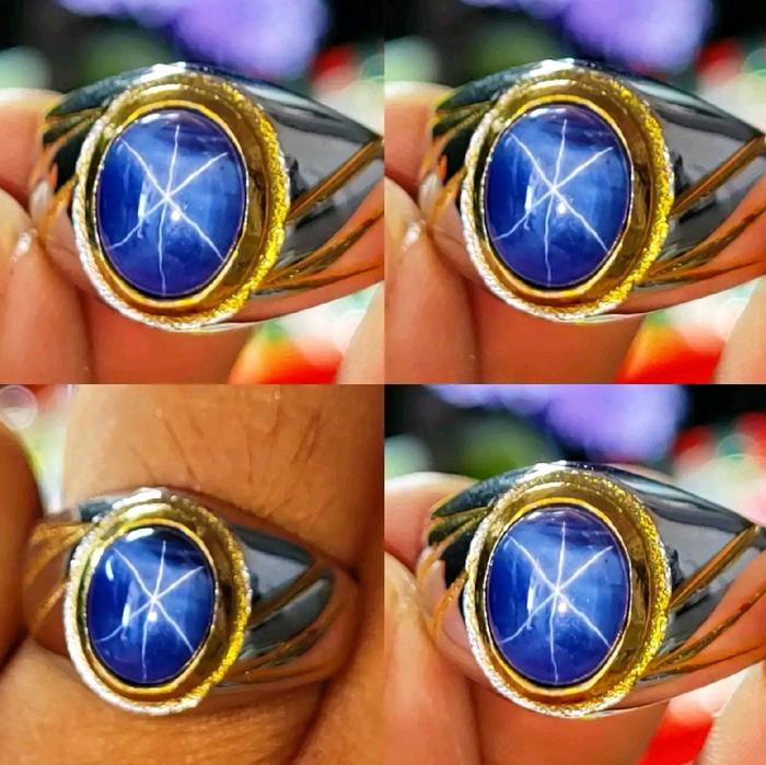 Cincin Batu Permata Asli Blue Americans Star 6 Rays