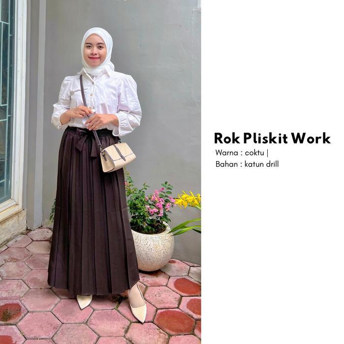 Rok Plisket Semi Woll Rok Kerja By Embun Hijab - Rok Kerja Plisket Polos Terbaru - Coksu-Katun Drill