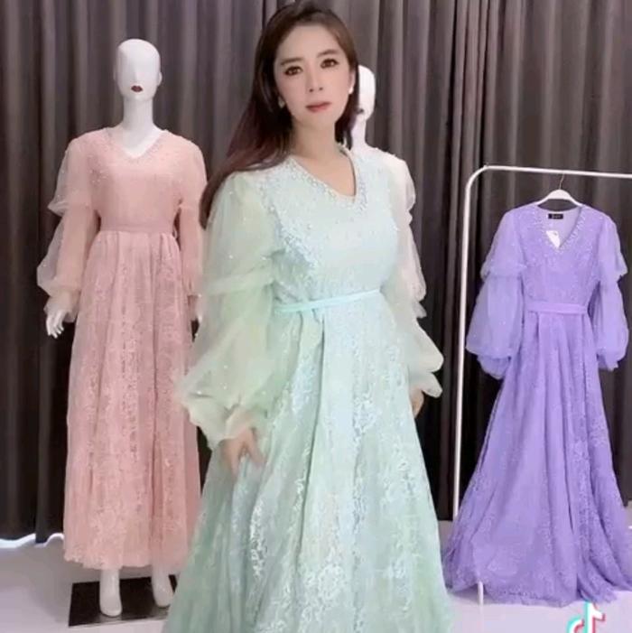 Dress borkat vivorie (Putih gading size L, lilac M, sage XL)