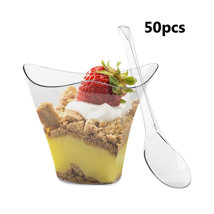 100ml Dessert Clear Cup with Spoon Set Plastic Dessert Cup Reusable