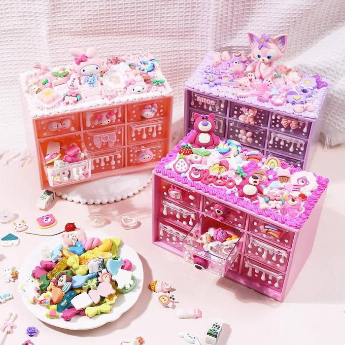 DIY Deco Cream Kit/Deco Cream Clay Kotak /Stationery Pake Handmade 9 Drawers Storage Box Mini Drawer
