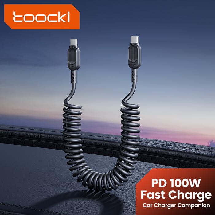 Toocki Type C to Type C Cable Fast Charge 100W 5A Spring USB Type C Cable for iPhone 16 15 Samsung S
