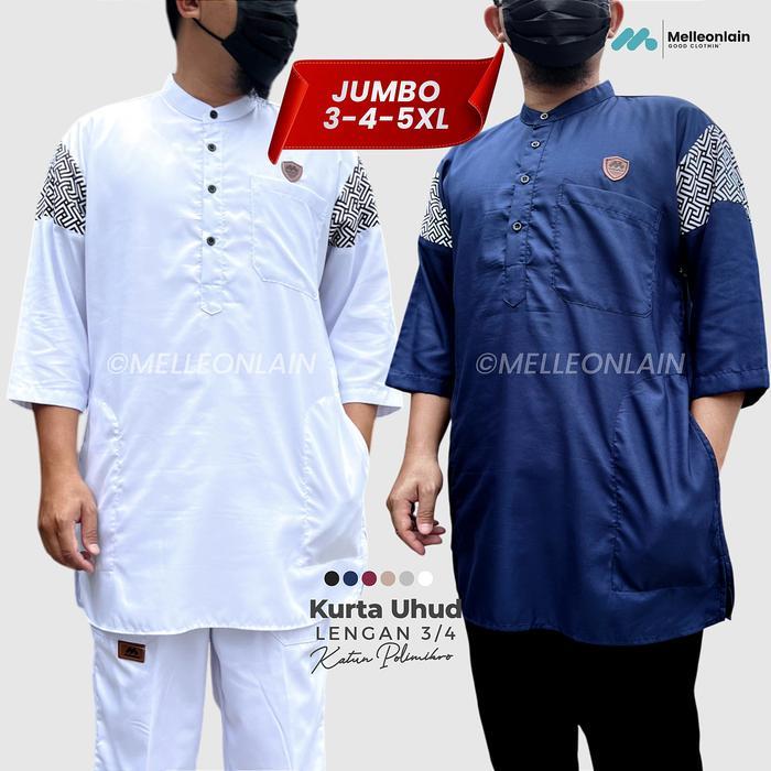Terbaru Jumbo Kurta Uhud Lengan 3/4 Batik Baju Koko Muslim Melleonlain Big Siz