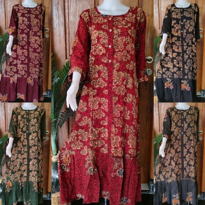 Putri Diana/Qonita-Sekdres KARIMA Daster Panjang Kekinian Kancing Depan Tangan 3/4 Size L