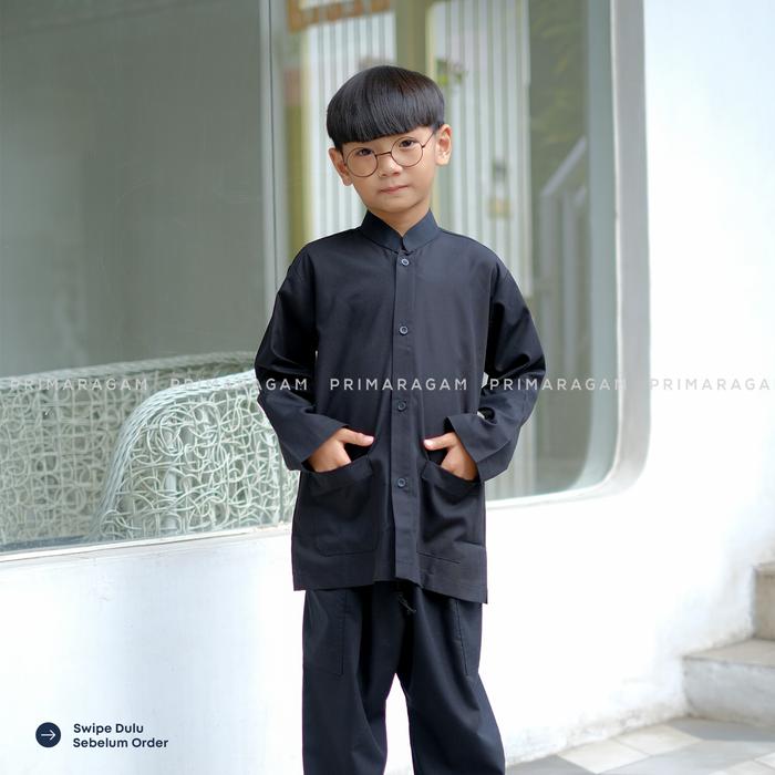 Primaragam Baju Kemeja Pangsi Anak Tk Sd Adat Sunda Koko Hitam Polos Lengan Tangan Panjang