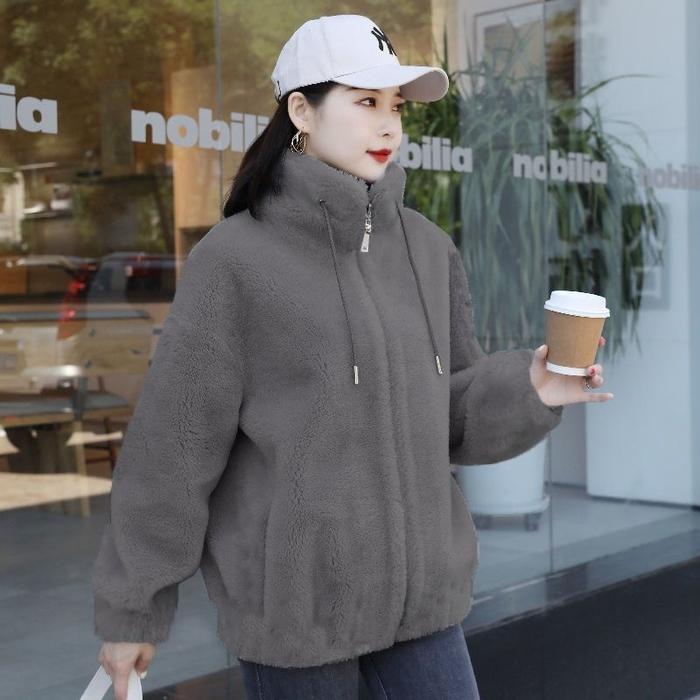TERLARIS Switer Wanita Jaket Ziper Crop Bulu Sherpa/Bulu Domba / Bulu Kucing Tebal Hangat Terbaru Mo