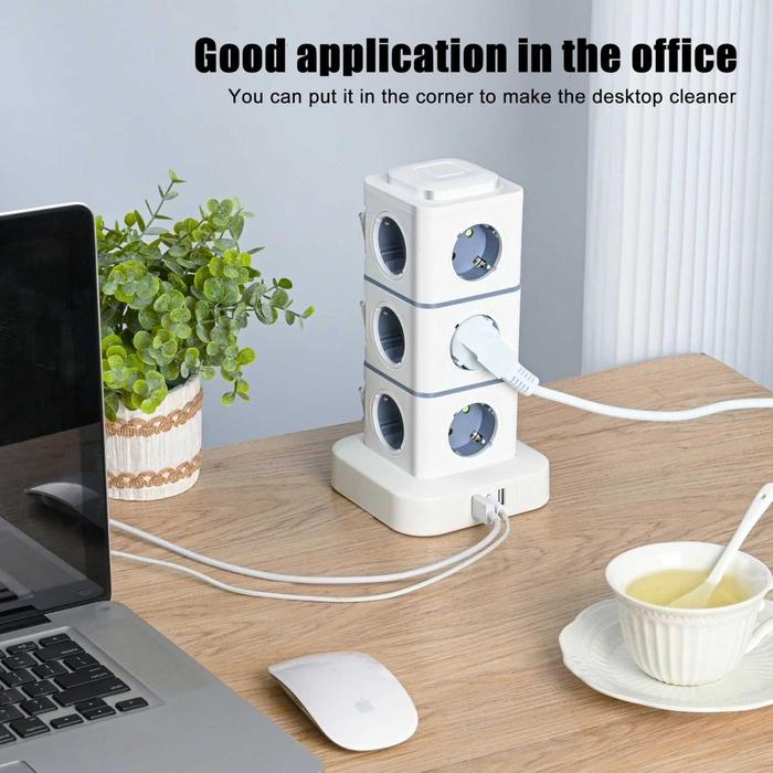 NINNE Stop Kontak Power Socket Strip Tower Colokan Listrik 2500W - NN812