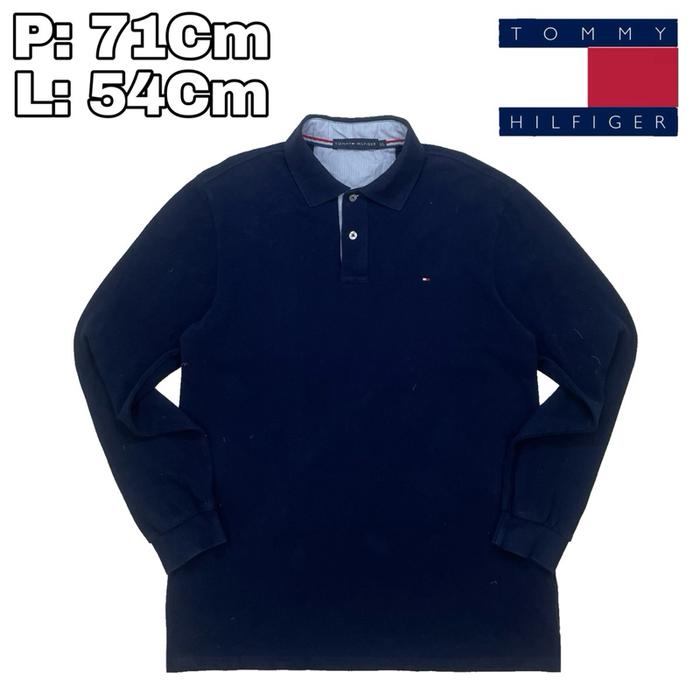 B127 Polo Long Shirt Vintage Tommy Hilfiger Cotton  Baju Krah Lengan Panjang Original Casual Second