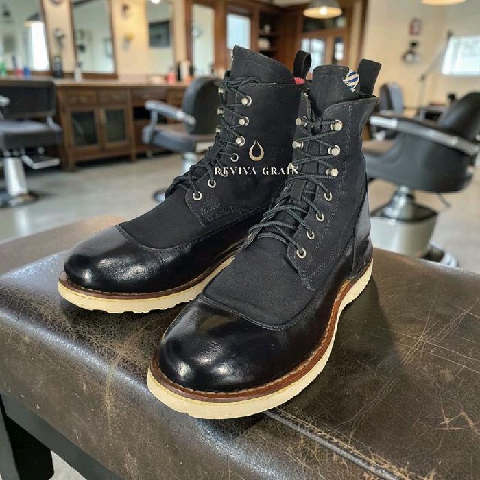 Sepatu boots rare Visvim Veritus Folk Boots Canvas Leather Black Size US 10 - Original Japan