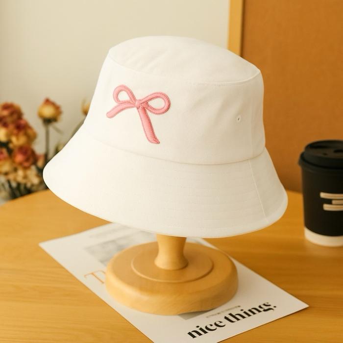 Topi wanita manohara bordir pita korean style topi perempuan pantai anti uv anti panas matahari