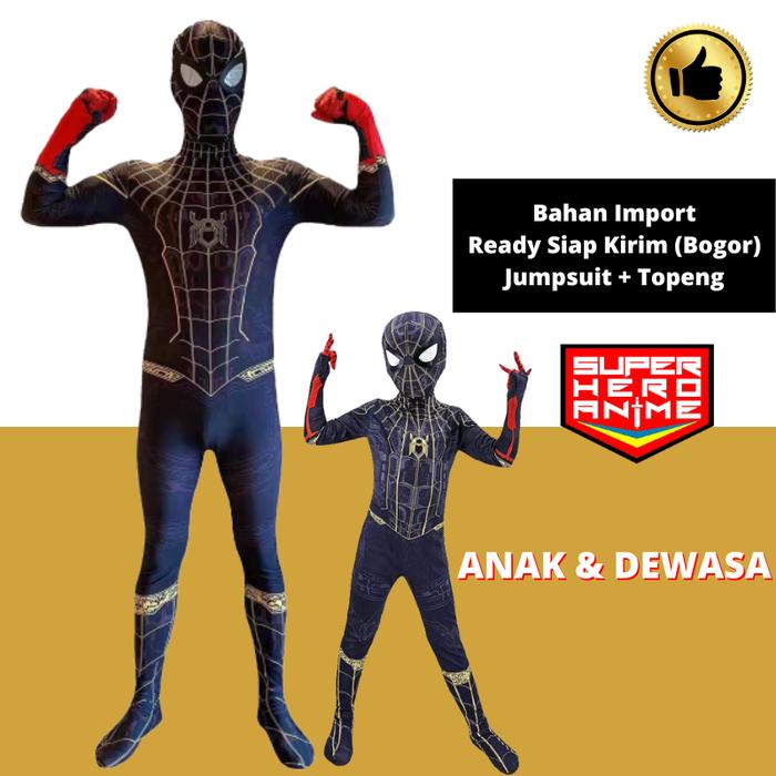 【NEW】 KOSTUM SPIDER MAN DEWASA ANAK NO WAY HOME HITAM GOLD BAJU COSPLAY COSTUME SPIDERMAN TOPENG SUP