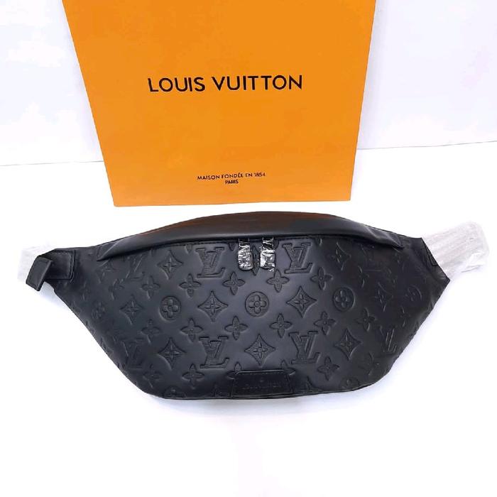 WAISTBAG BUMBAG BRANDED PRIA L'5995 DISCOVERY MONO EMBOS BLACK LEATHER MIROR VIP