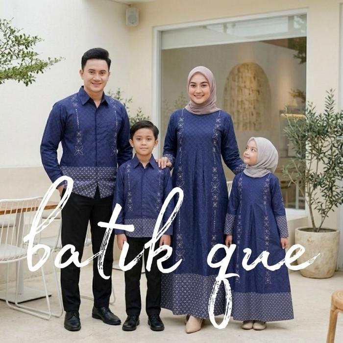 Baju Batik Couple Sarimbit Keluarga Motif Perdana Navi | Set Gamis Kemeja Batik Family Terbaru | Uku