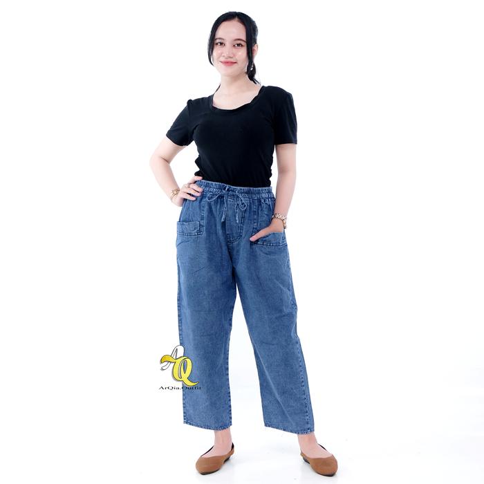 ARQIA - Celana 7/9 Drakor Kain Jeans Denim  Wanita Model Terbaru
