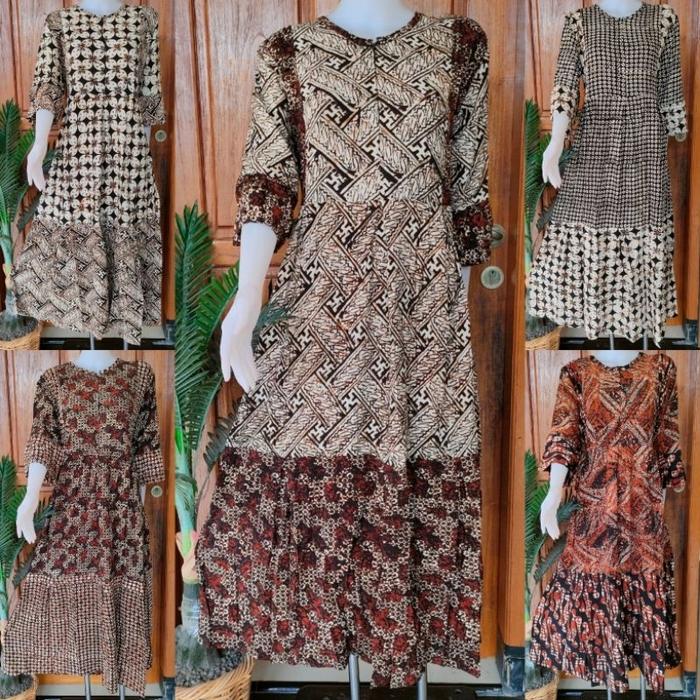 Daster Putri Diana Sekdres Maira Daster Panjang Motif Batik Tulis Busui Resleting Lengan 7/8 Ukuran 