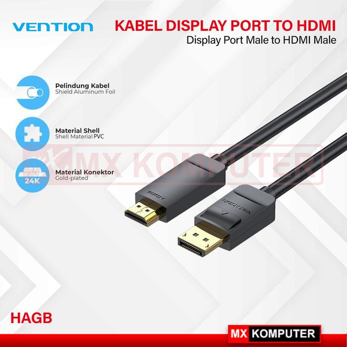Kabel VENTION HAGB DP Male to HDMI Male 4K Display Port to HDMI