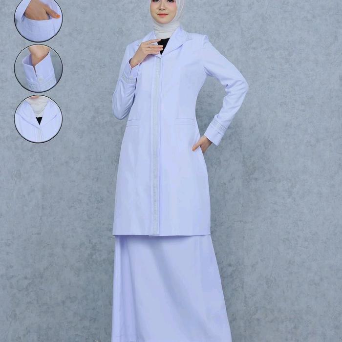 Seragam PNS ,ASN ,NAKES , Puskesmas , Putih Rok A/ Baju Kurung Dinas NAKES Putih-Putih Wanita Rok A