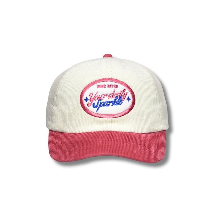 SHINE BOYER- Baseball Cap Corduroy Pink Broken White Sparkle (Free Sticker, Pin, & Box Packing)