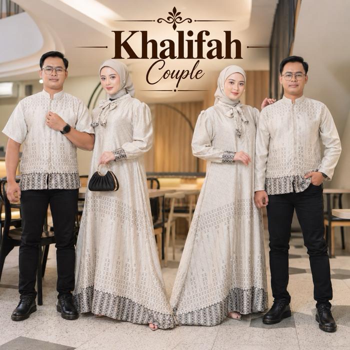 Batiksumberbahagia - Khalifah Couple Sarimbit Terbaru Setelan Pasangan Mewah Gamis & Koko Dior Silk
