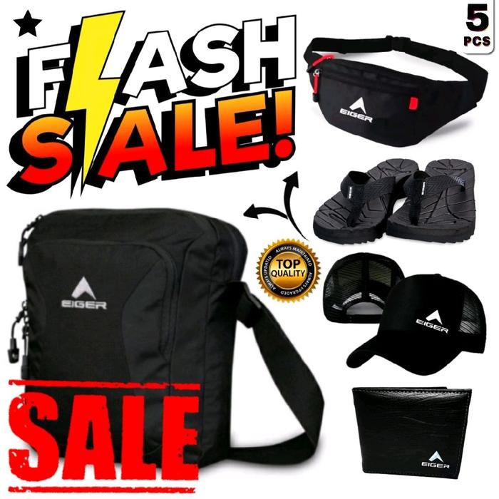 [Super Sale] Waistbag Paket Komplit Isi 5 Produk Eiger Berkualitas | Waistbag • Slingbag • Sandal • 