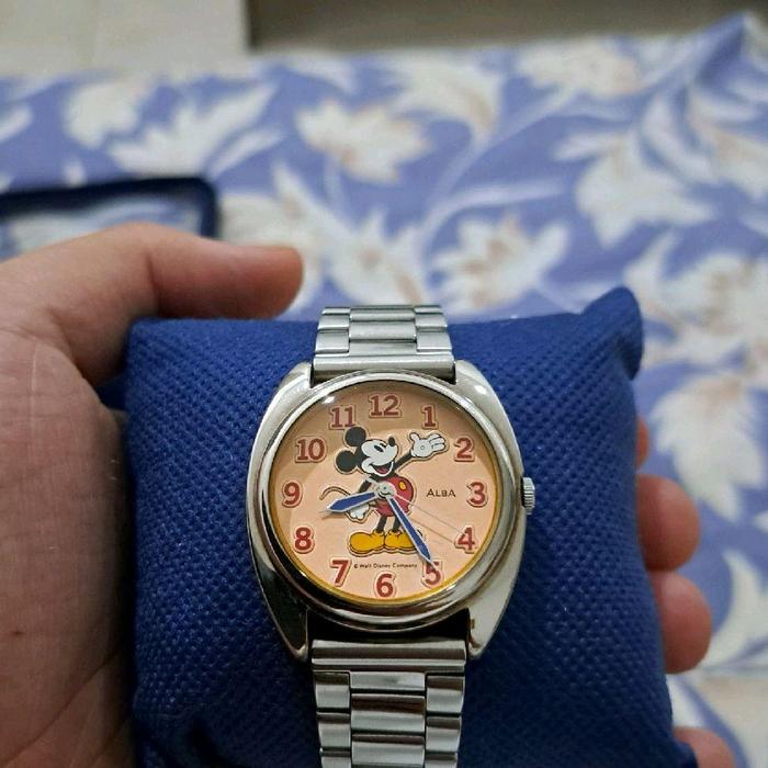 jam tangan alba disney mickey mouse limited movement quartz baterai dial pink salmon cream seiko cit