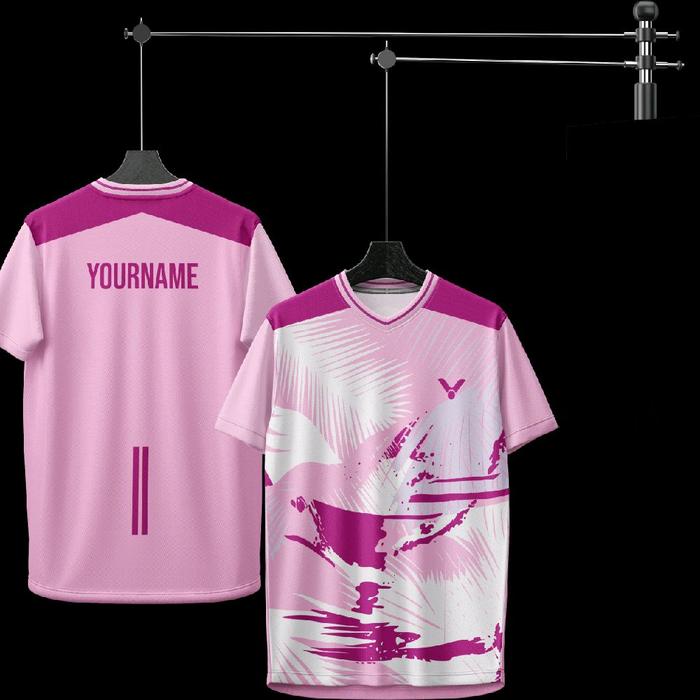 JERSEY BADMINTON FLORA PINK FREE NAMA/LOGO/DESAIN/CUSTOM/
