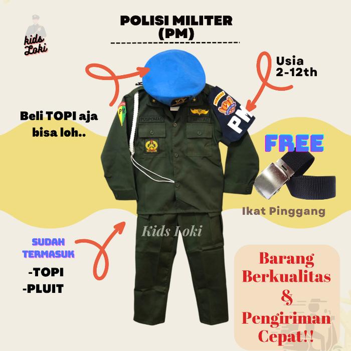 Setel Seragam Polisi Militer Anak Laki-Laki dengan Atribut Lengkap untuk Karnaval