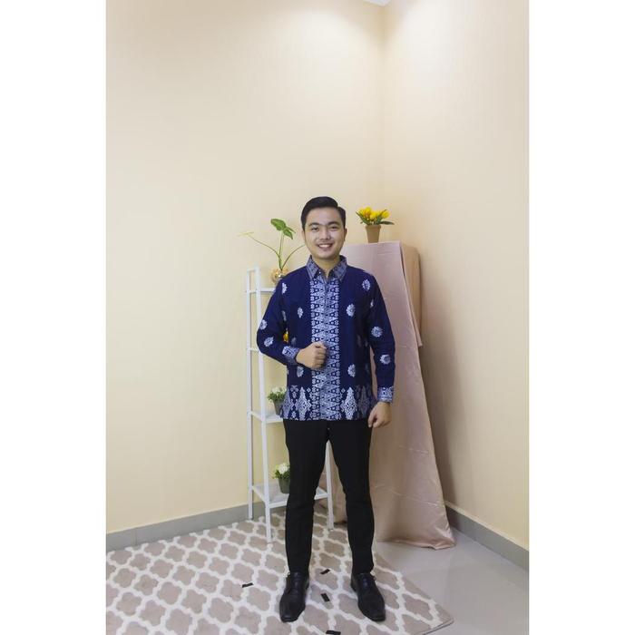 Baju Batik Songket Palembang Cantik Manis Biru Silver ( Bisa Couple )