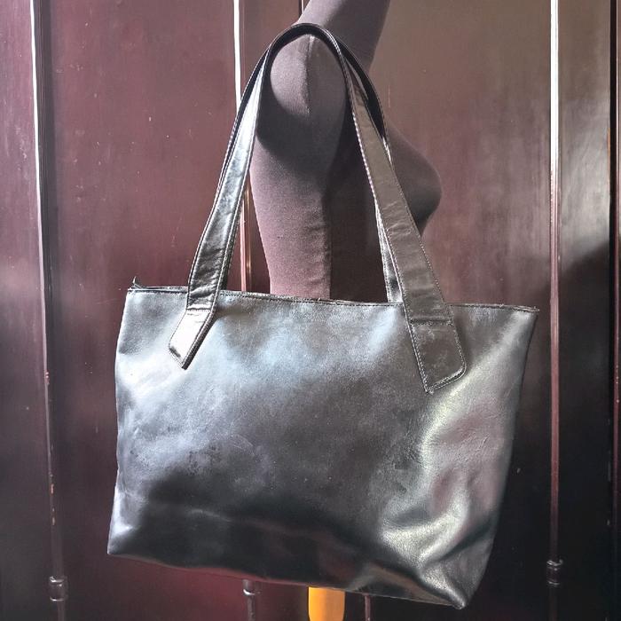 Tote Bag / Tas Tote Kulit Asli Latem Black Genuine Leather Preloved/second