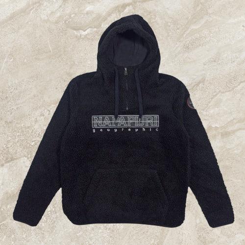 Jaket Sherpa Napapijri Teide 2 Popover Hooded Fleece Black Original Jaket Casual Hiking Outdoor