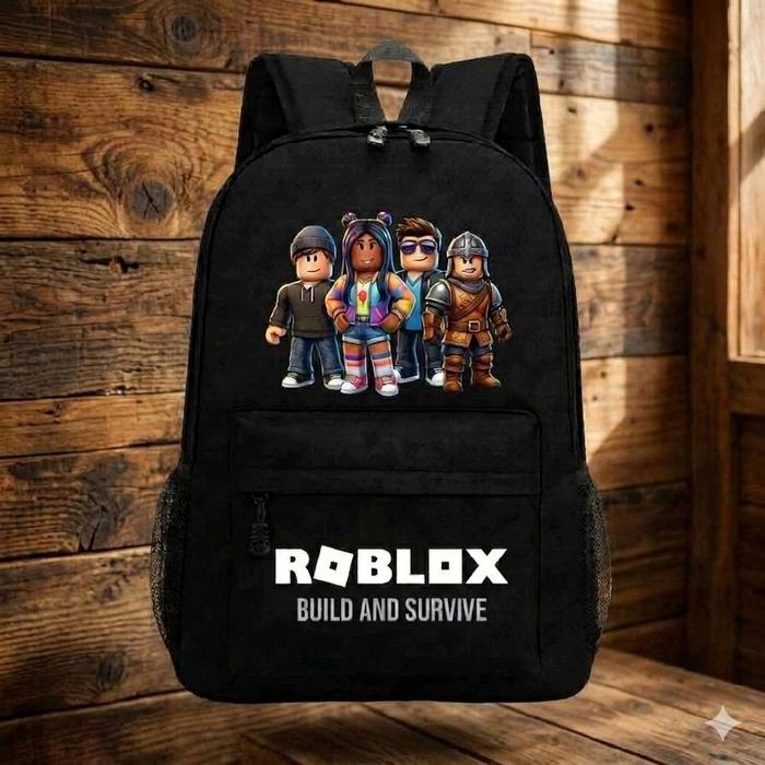 Roblox Build and Survive Tas Ransel Hitam dengan Desain Karakter Unik untuk Penggemar Game