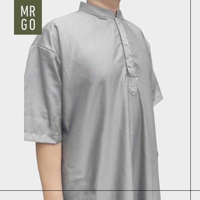 Gamis Jubah Pria TOYOBO Abu Silver Muda Lengan Pendek OPEN RESELLER Premium Adem Polos Dingin Sholat