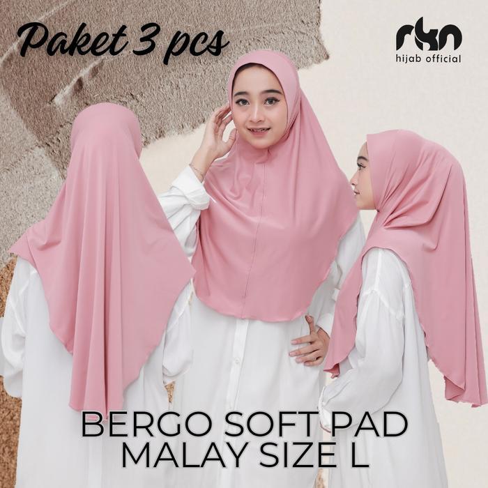 PAKET 3 PCS BERGO SOFTPAD MALAY SIZE L / BSM L Jilbab Muslim Kerudung Wanita Nyaman Variasi