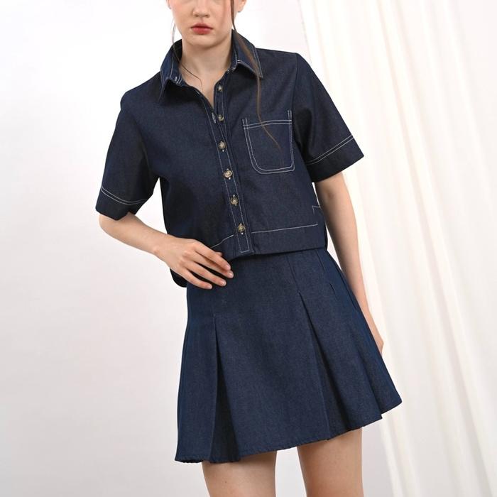 Recto Denim Crop Top in Denim