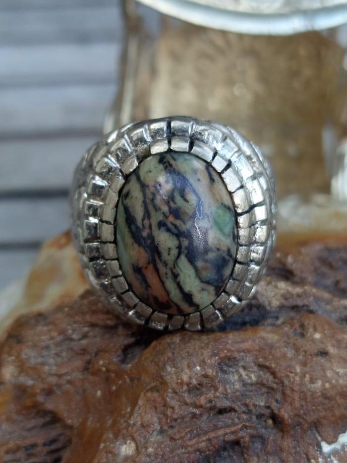 Natural Badar Besi Dalmatian Top Color Ring Koin HM Ukir