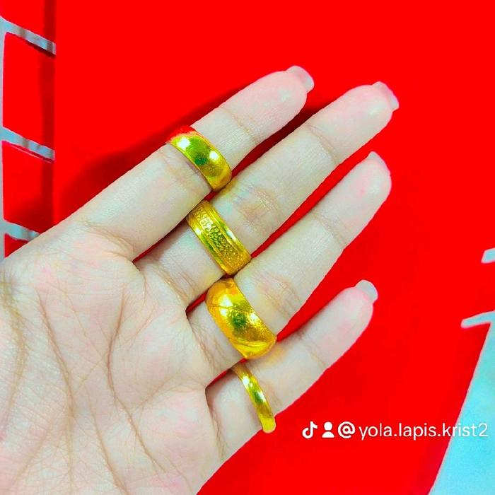 Perhiasan Cincin Belah Rotan Polos, Pasir dan Pasir Miring Lapis Kristal Premium