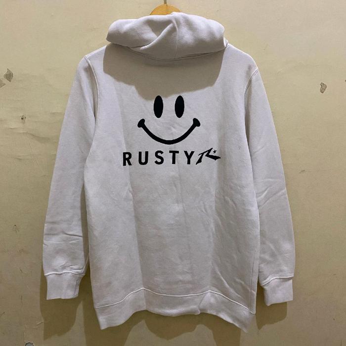 Vintage Rusty skateboard smiley face big logo hoodie original second Bekas murah, jual hoodie Rusty 