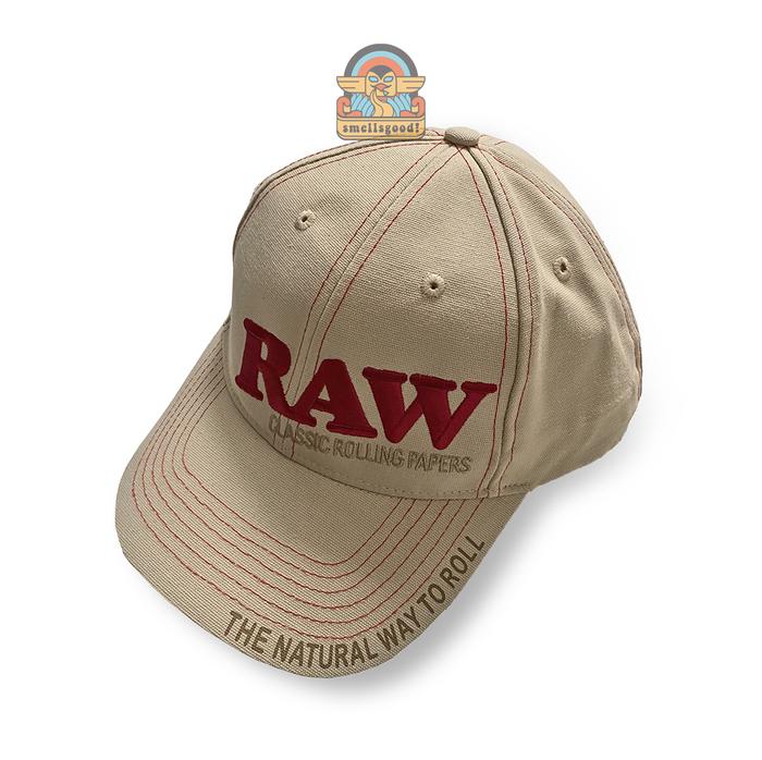 RAW Topi Poker Raw Original Warna Cream - 100% Katun dengan Logo Embroidery dan Poker Bambu
