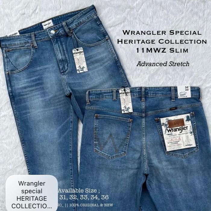 Wrangler Jeans Original Special Heritage Collection 11MWZ Slim Advanced Stretch Size 31-36