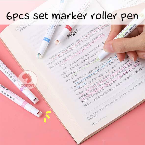 Zuccaqu 6Pcs Set Marker Roller Pen | Line Shapes Colorful Drawing Tools Art Stationery Supplies | Sp