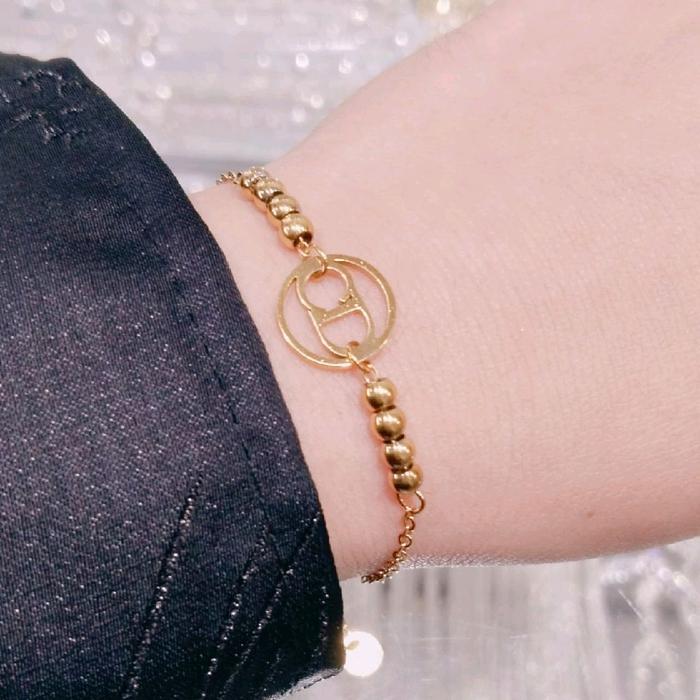 Gelang Titanium CD Antikarat Bisa Disesuaikan Kait & Serut Cap Emas 750 Cantik