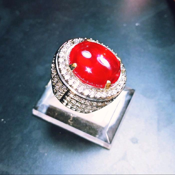 Cincin Pria Natural Merah Siam |Cabochon |Top Quality |Microsetting Full Tabur |Semi Perak -Rings