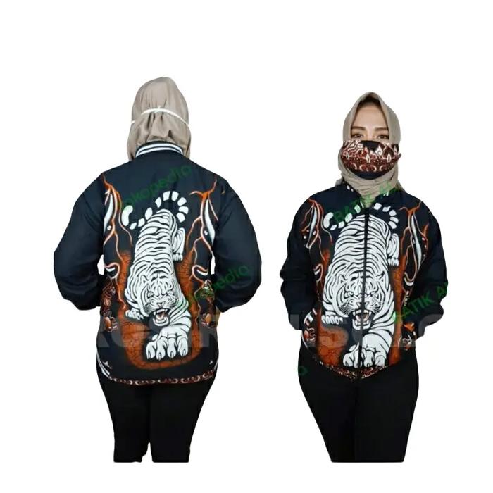 jaket batik bomber macan kujang terlaris Pria Wanita Motif Hitam Panjang Distro Dewasa Casual