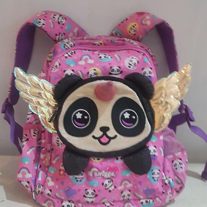 Smiggle Tas Anak Preloved Motif Panda Unicorn dengan Sayap Warna Pink dan Ungu untuk Anak Perempuan