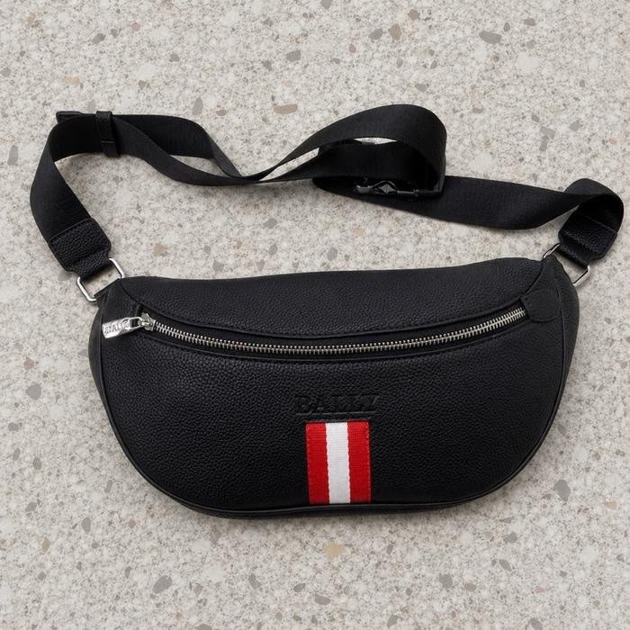 TAS SELEMPANG PRIA KULIT PREMIUM UK 35x17CM / WAISTBAG GARIS MERAH PUTIH BY BALLY