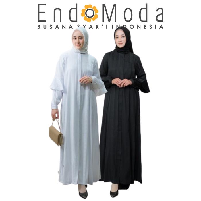 Endomoda Haira Dress Wanita Muslim Muslimah Bahan Jacquard Gamis Putih Gamis Hitam
