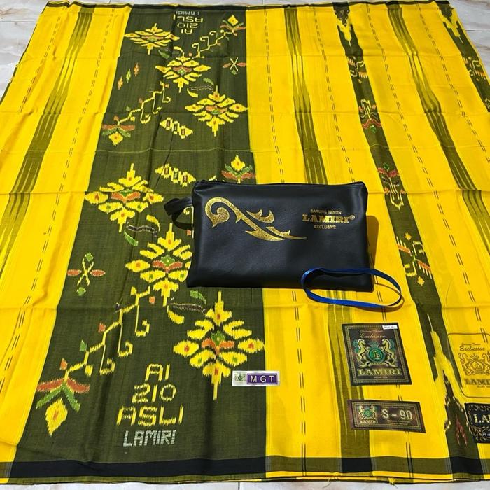 Sarung Lamiri Type MGT Liris Sutra 50% - Genunan Asli - Sutra - Motif, Santri, Hitam, Pria, Dewasa, 