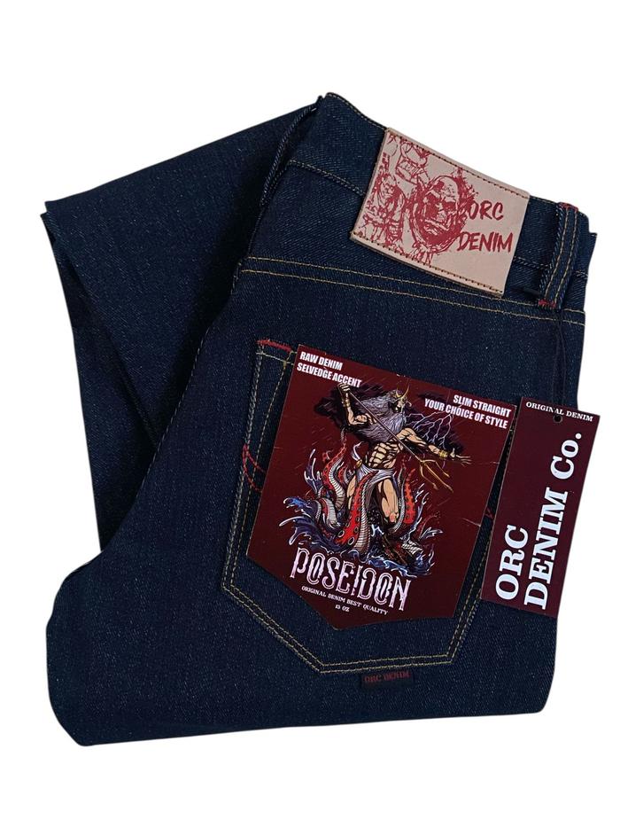 ORC-Denim Celana Raw Denim Pria 15 Oz Selvedge Fading Artikel Poseidon Denim 20 Berdiri Jeans Sanfor