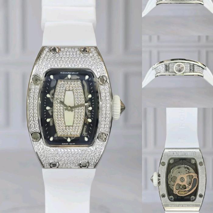 Jam Tangan Mewah Wanita/Cewek RM 007 Lady Moissanite Daimond Automatic White Dial
