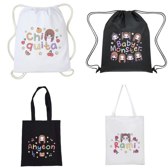 Totebag Baby Monster Fanart Lucu YG Entertainment Kpop Korea Tas Serut Kanvas Wanita Aesthetic
